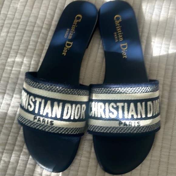 Dior Blue and Cream Slide Sandals - Picture 1 of 4